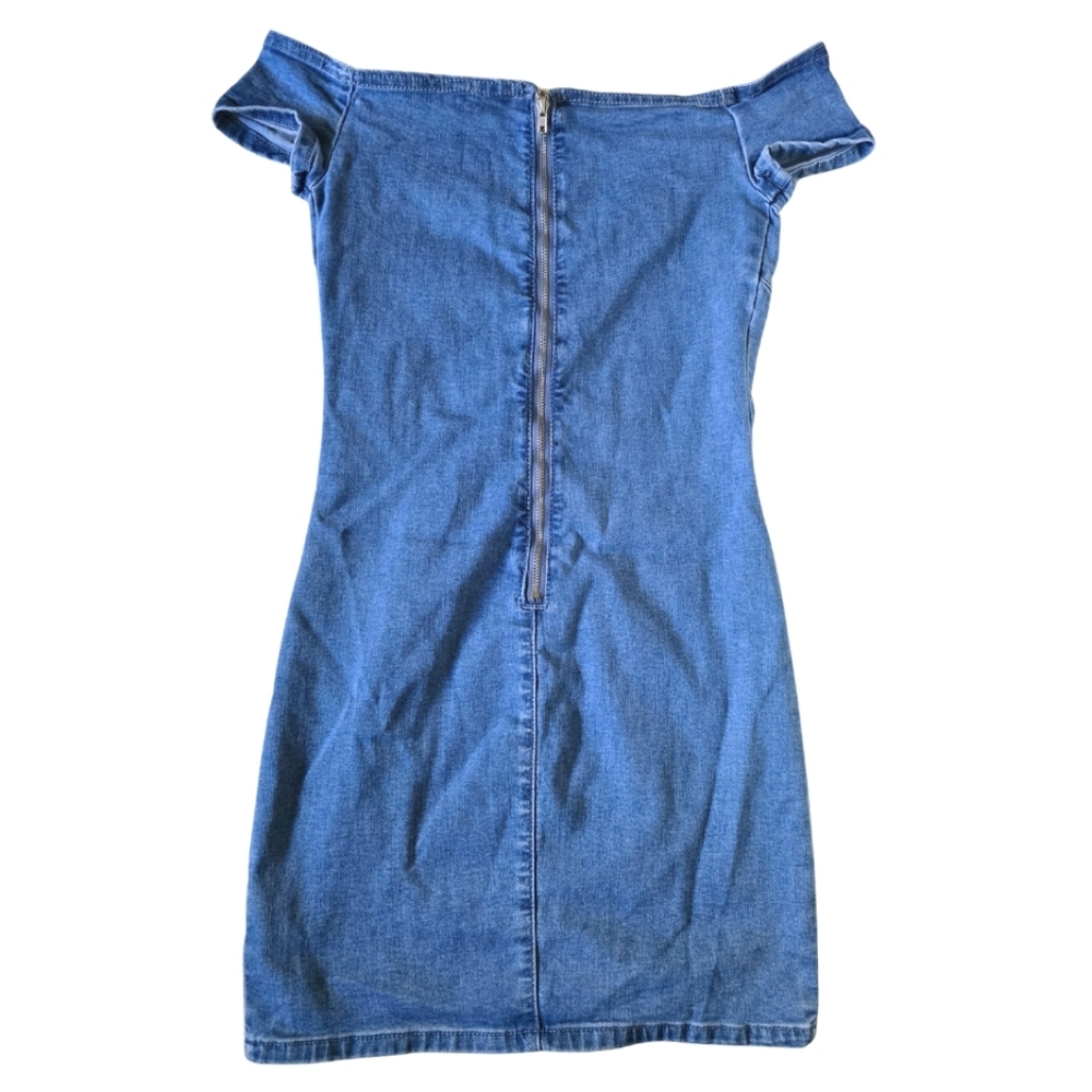 GUESS? Jeans Denim Off The Shoulder Mini Dress Y2K Stretch XS - Picture 5 of 7